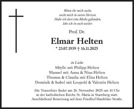 Traueranzeige von Elmar Helten von Süddeutsche Zeitung