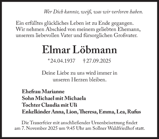 Traueranzeige von Elmar Löbmann von Süddeutsche Zeitung