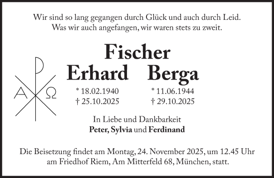 Traueranzeige von Erhard Fischer von Süddeutsche Zeitung