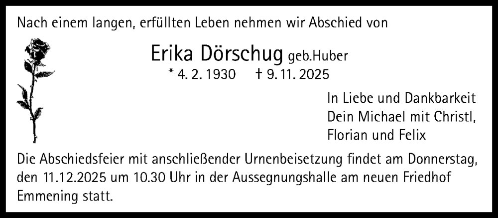  Traueranzeige für Erika Dörschug vom 29.11.2025 aus Süddeutsche Zeitung