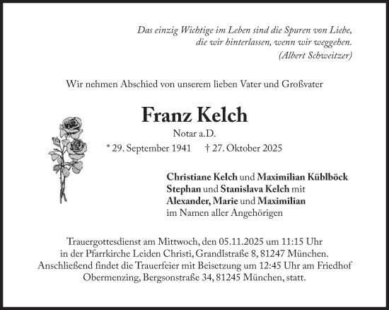 Traueranzeige von Franz Kelch von Süddeutsche Zeitung