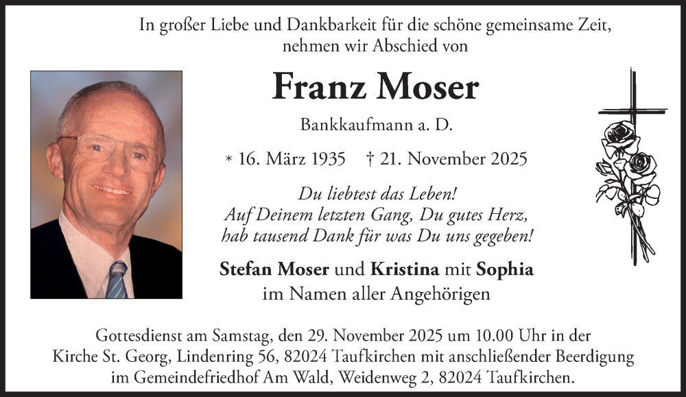  Traueranzeige für Franz Moser vom 26.11.2025 aus Süddeutsche Zeitung