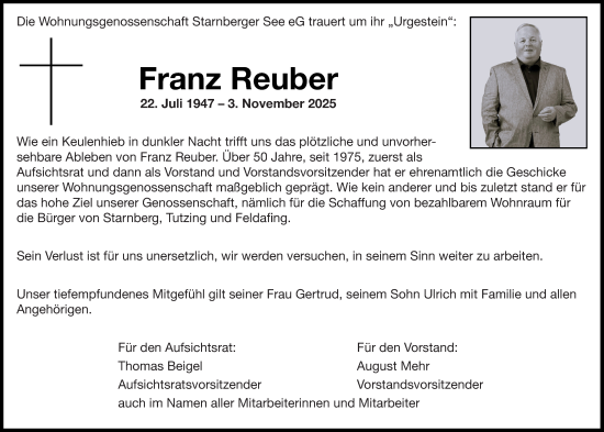 Traueranzeige von Franz Reuber von Süddeutsche Zeitung