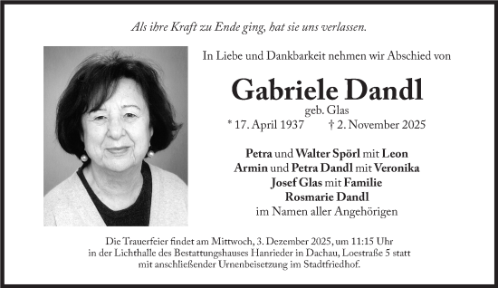 Traueranzeige von Gabriele Dandl von Süddeutsche Zeitung