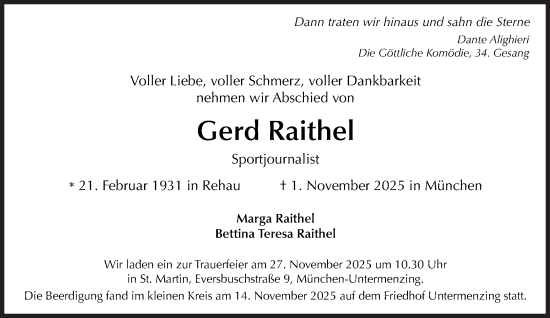 Traueranzeige von Gerd Raithel von Süddeutsche Zeitung