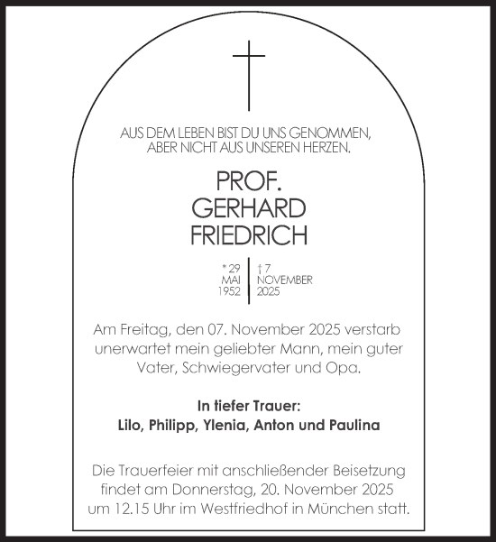 Traueranzeige von Gerhard Friedrich von Süddeutsche Zeitung
