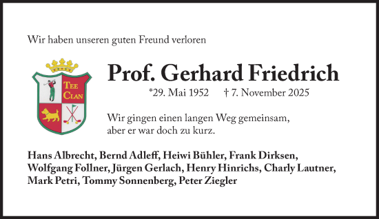 Traueranzeige von Gerhard Friedrich von Süddeutsche Zeitung