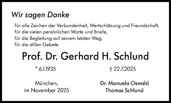 Traueranzeige von Gerhard H. Schlund von Süddeutsche Zeitung