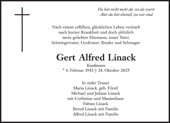 Traueranzeige von Gert Alfred Linack von Süddeutsche Zeitung
