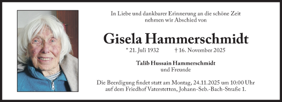 Traueranzeige von Gisela Hammerschmidt von Süddeutsche Zeitung