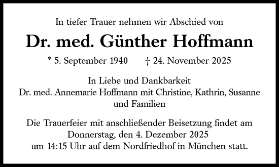 Traueranzeige von Günther Hoffmann von Süddeutsche Zeitung