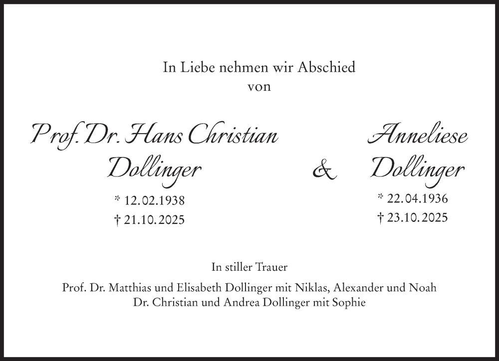  Traueranzeige für Hans Christian Dollinger vom 08.11.2025 aus Süddeutsche Zeitung