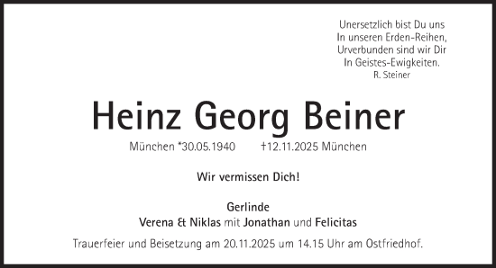 Traueranzeige von Heinz Georg Beiner von Süddeutsche Zeitung