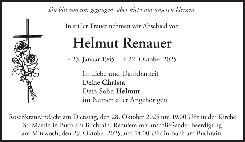  Traueranzeige für Helmut Renauer vom 25.10.2025 aus Süddeutsche Zeitung
