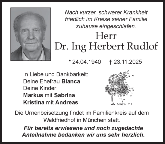 Traueranzeige von Herbert Rudlof von Süddeutsche Zeitung