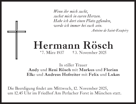 Traueranzeige von Hermann Rösch von Süddeutsche Zeitung