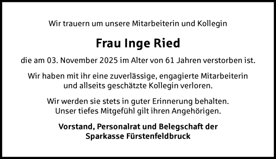 Traueranzeige von Inge Ried von Süddeutsche Zeitung