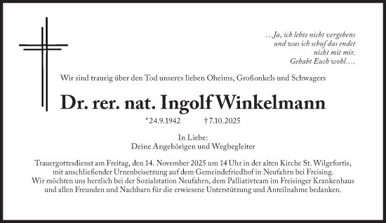 Traueranzeige von Ingolf Winkelmann von Süddeutsche Zeitung