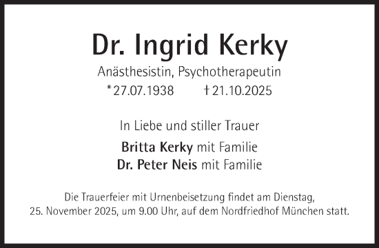 Traueranzeige von Ingrid Kerky von Süddeutsche Zeitung