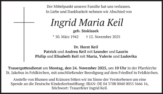 Traueranzeige von Ingrid Maria Keil von Süddeutsche Zeitung