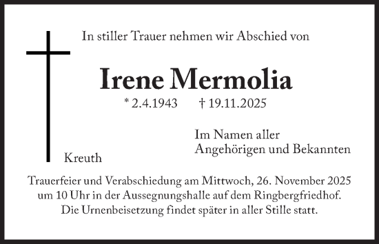 Traueranzeige von Irene Mermolia von Süddeutsche Zeitung