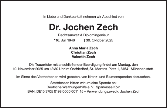 Traueranzeige von Jochen Zech von Süddeutsche Zeitung