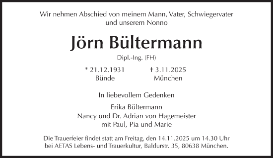 Traueranzeige von Jörn Bültermann von Süddeutsche Zeitung