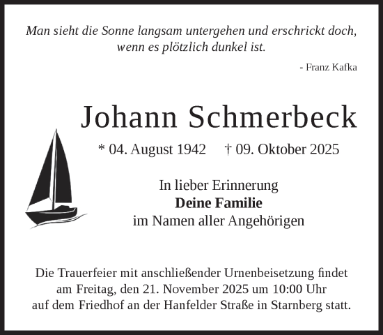 Traueranzeige von Johann Schmerbeck von Süddeutsche Zeitung