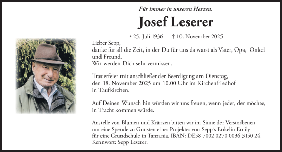 Traueranzeige von Josef Leserer von Süddeutsche Zeitung