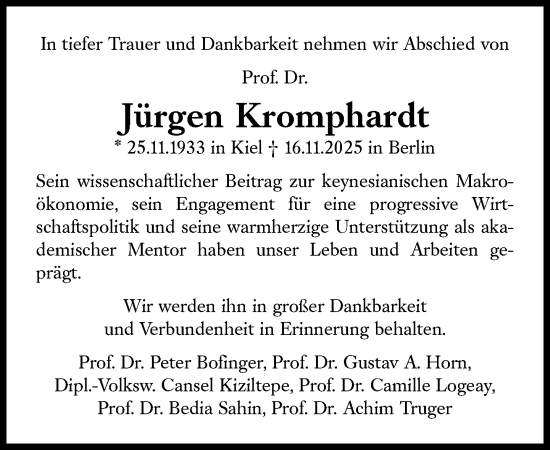 Traueranzeige von Jürgen Kromphardt von Süddeutsche Zeitung