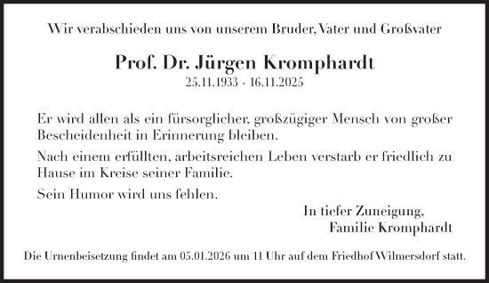 Traueranzeige von Jürgen Kromphardt von Süddeutsche Zeitung