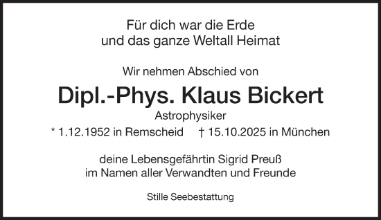 Traueranzeige von Klaus Bickert von Süddeutsche Zeitung