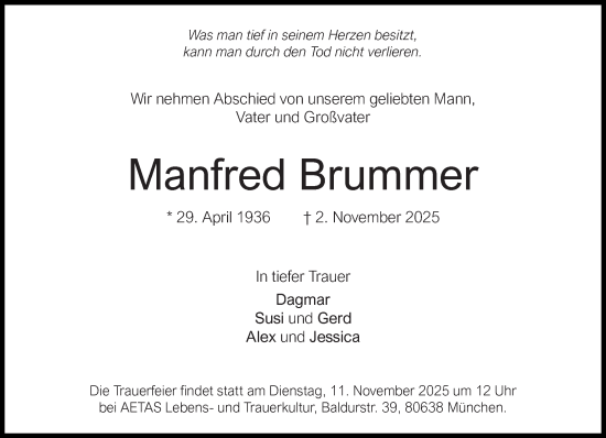 Traueranzeige von Manfred Brummer von Süddeutsche Zeitung