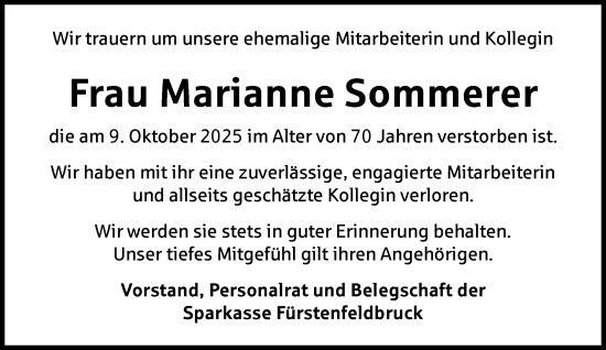 Traueranzeige von Marianne Sommerer von Süddeutsche Zeitung