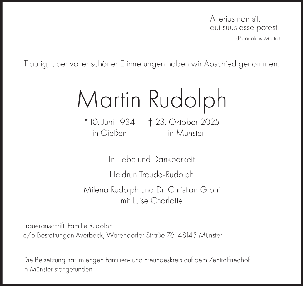  Traueranzeige für Martin Rudolph vom 08.11.2025 aus Süddeutsche Zeitung