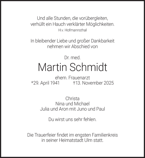 Traueranzeige von Martin Schmidt von Süddeutsche Zeitung