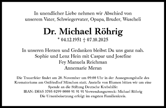 Traueranzeige von Michael Röhrig von Süddeutsche Zeitung
