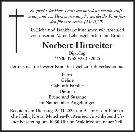 Traueranzeige von Norbert Hirtreiter von Süddeutsche Zeitung