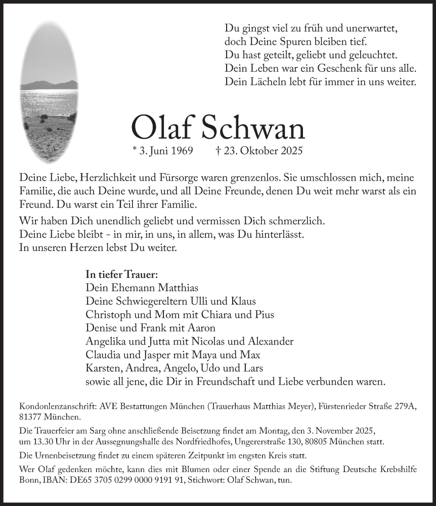  Traueranzeige für Olaf Schwan vom 31.10.2025 aus Süddeutsche Zeitung