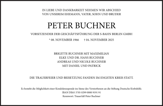 Traueranzeige von Peter Buchner von Süddeutsche Zeitung