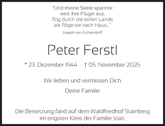 Traueranzeige von Peter Ferstl von Süddeutsche Zeitung