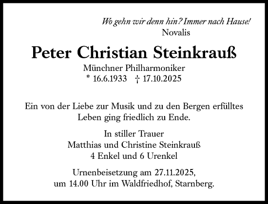 Traueranzeige von Peter Christian Steinkrauß von Süddeutsche Zeitung