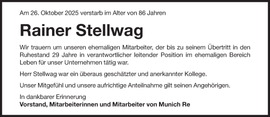 Traueranzeige von Rainer Stellwag von Süddeutsche Zeitung