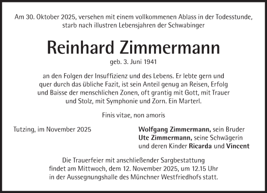 Traueranzeige von Reinhard Zimmermann von Süddeutsche Zeitung