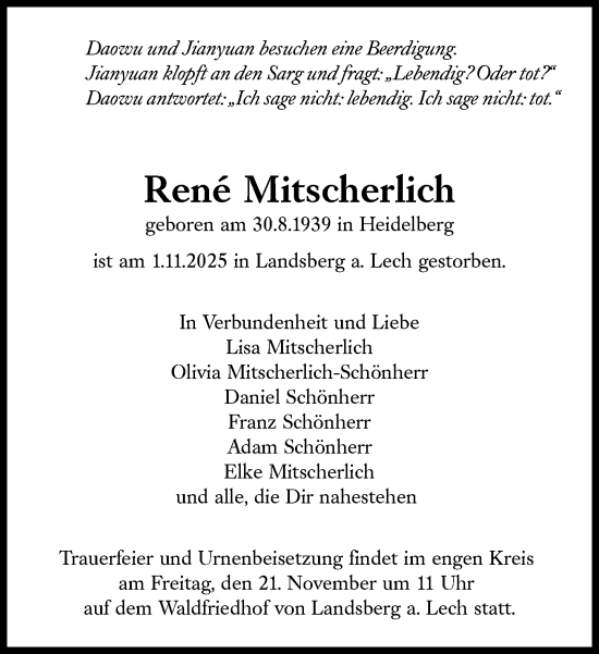 Traueranzeige von René Mitscherlich von Süddeutsche Zeitung