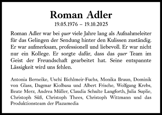 Traueranzeige von Roman Adler von Süddeutsche Zeitung