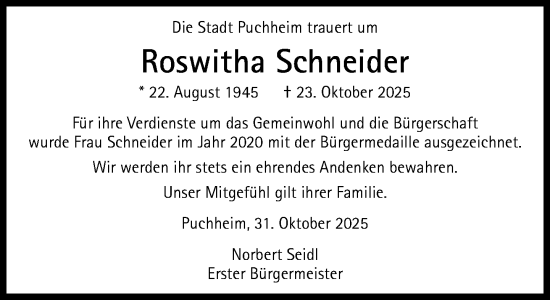 Traueranzeige von Roswitha Schneider von Süddeutsche Zeitung