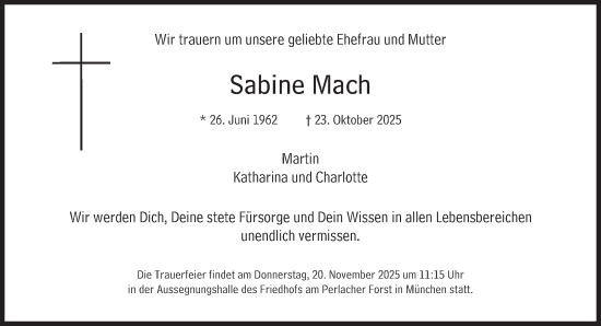 Traueranzeige von Sabine Mach von Süddeutsche Zeitung