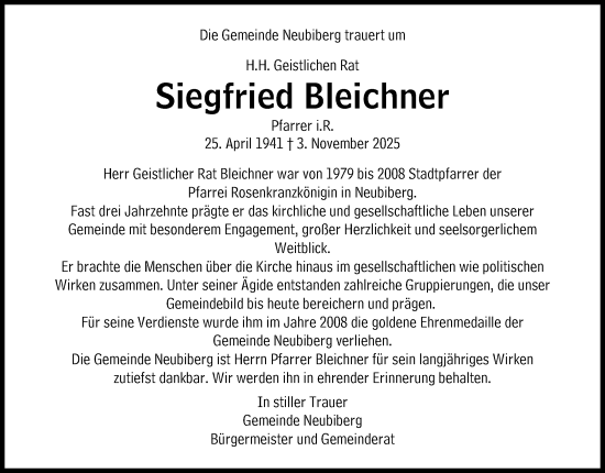 Traueranzeige von Siegfried Bleichner von Süddeutsche Zeitung