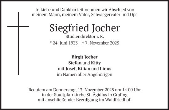 Traueranzeige von Siegfried Jocher von Süddeutsche Zeitung